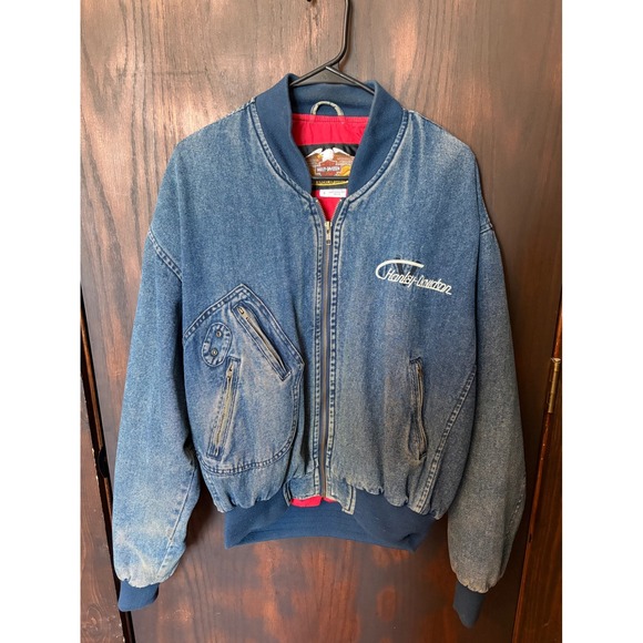 Harley-Davidson Other - Vintage Harley Davidson Denim Bomber Jacket Blue V-Twin Power Mens Small